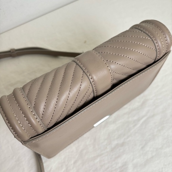 REBECCA MINKOFF Chevron Quilted Small Love Crossbody Leather Bag Taupe Sandrift - Picture 9 of 17